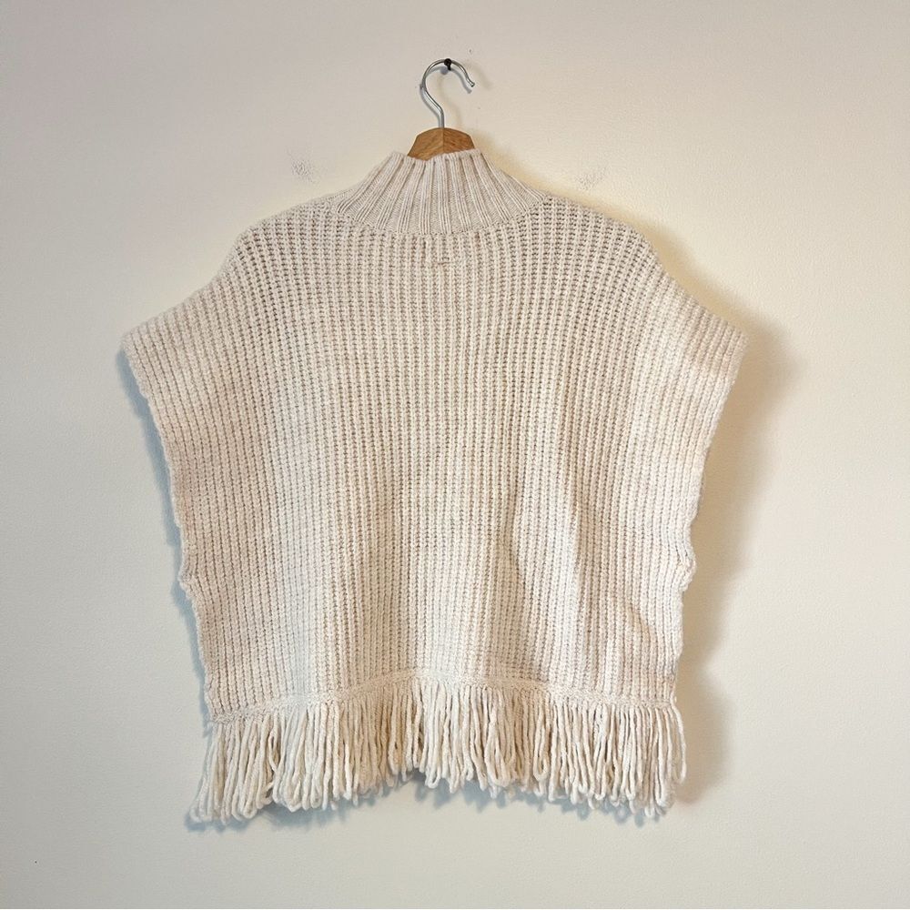 Anthropologie Fringed Mock Neck Ivory Sleeveless Sweater Vest Size Large - Picture 10 of 10